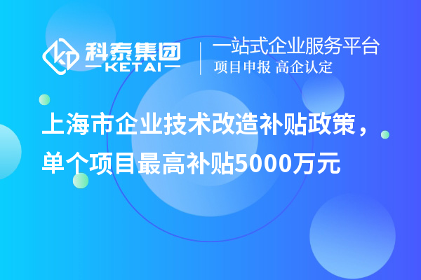 上海市企業(yè)技術(shù)改造補貼政策，單個項目最高補貼5000萬元