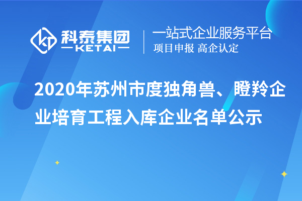 2020年蘇州市度獨(dú)角獸、瞪羚企業(yè)培育工程入庫(kù)企業(yè)名單公示