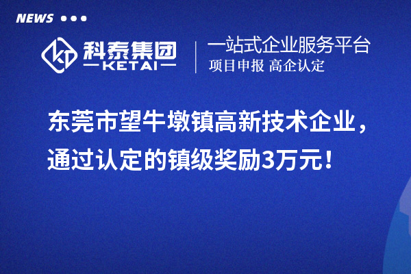 東莞市望牛墩鎮(zhèn)高新技術企業(yè)，通過認定的鎮(zhèn)級獎勵3萬元！
