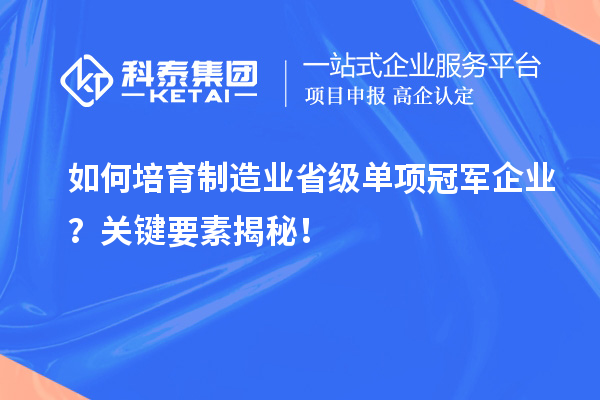 如何培育制造業(yè)省級單項(xiàng)冠軍企業(yè)？關(guān)鍵要素揭秘！