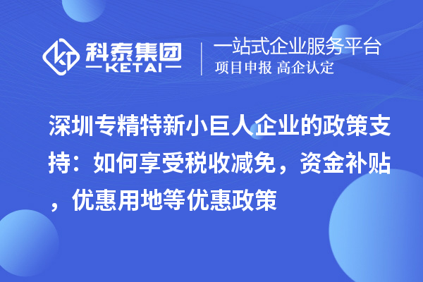 深圳專精特新小巨人企業(yè)的政策支持：如何享受稅收減免，資金補(bǔ)貼，優(yōu)惠用地等優(yōu)惠政策