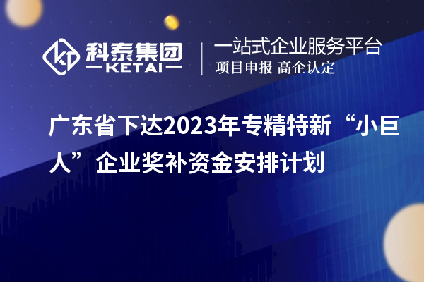 廣東省下達2023年專精特新“小巨人”企業(yè)獎補資金安排計劃
