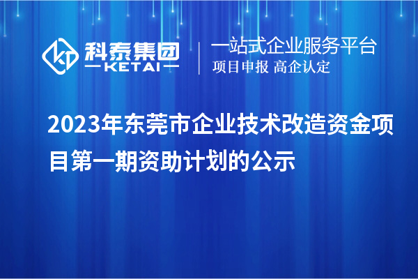 2023年東莞市企業(yè)技術(shù)改造資金項目第一期資助計劃的公示