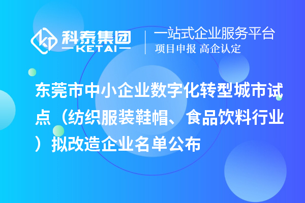 東莞市中小企業(yè)數(shù)字化轉(zhuǎn)型城市試點（紡織服裝鞋帽、食品飲料行業(yè)）擬改造企業(yè)名單公布（截止到2024年8月）