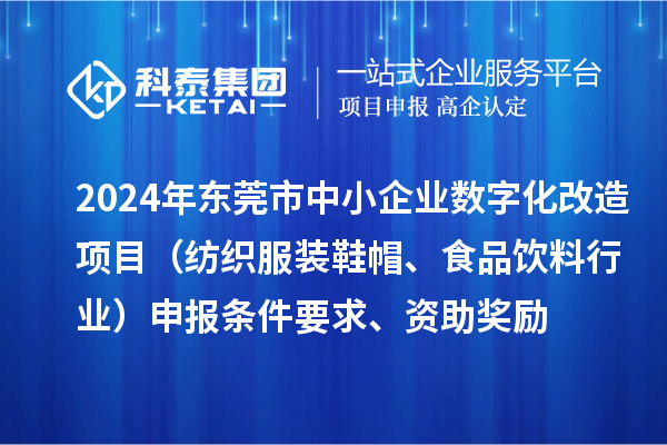 2024年東莞市中小企業(yè)數字化轉型城市試點專項資金數字化改造項目（紡織服裝鞋帽、食品飲料行業(yè)）申報條件要求、資助獎勵