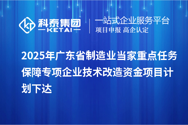 2025年廣東省制造業(yè)當(dāng)家重點(diǎn)任務(wù)保障專項企業(yè)技術(shù)改造資金項目計劃下達(dá)