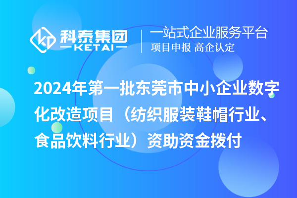 2024年第一批東莞市中小企業(yè)數(shù)字化轉(zhuǎn)型城市試點(diǎn)專項(xiàng)資金中小企業(yè)數(shù)字化改造項(xiàng)目（紡織服裝鞋帽行業(yè)、食品飲料行業(yè)）資助資金撥付