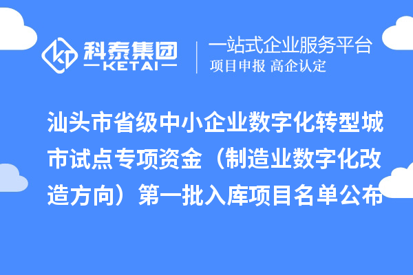 汕頭市省級中小企業(yè)數字化轉型城市試點專項資金（制造業(yè)數字化改造方向）第一批入庫項目名單公布