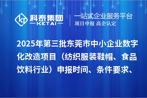 2025年第三批東莞市中小企業(yè)數(shù)字化改造項(xiàng)目（紡織服裝鞋帽、食品飲料行業(yè)）申報(bào)時(shí)間、條件要求、資助獎(jiǎng)勵(lì)