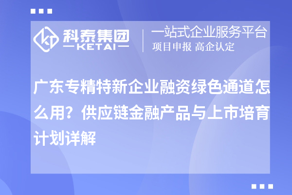 廣東專精特新企業(yè)融資綠色通道怎么用？供應(yīng)鏈金融產(chǎn)品與上市培育計(jì)劃詳解