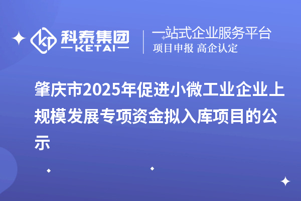 肇慶市2025年促進(jìn)小微工業(yè)企業(yè)上規(guī)模發(fā)展專項(xiàng)資金擬入庫項(xiàng)目的公示
