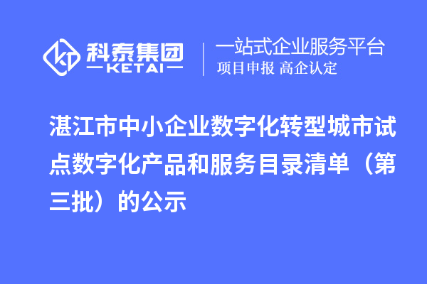 湛江市中小企業(yè)數(shù)字化轉(zhuǎn)型城市試點(diǎn)數(shù)字化產(chǎn)品和服務(wù)目錄清單（第三批）的公示